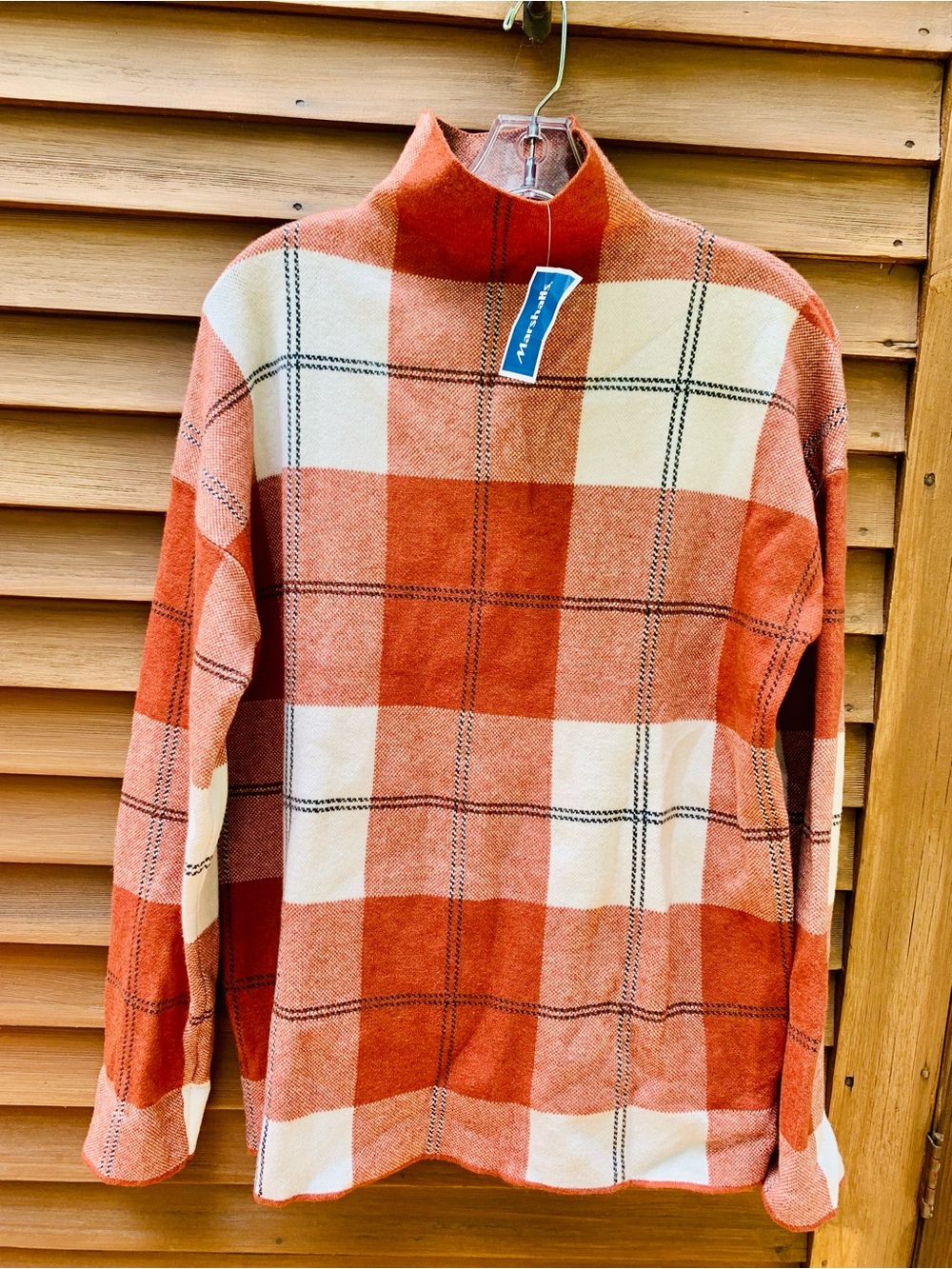 Rachel Zoe Rust Orange and Cream Plaid Turtleneck Sweater